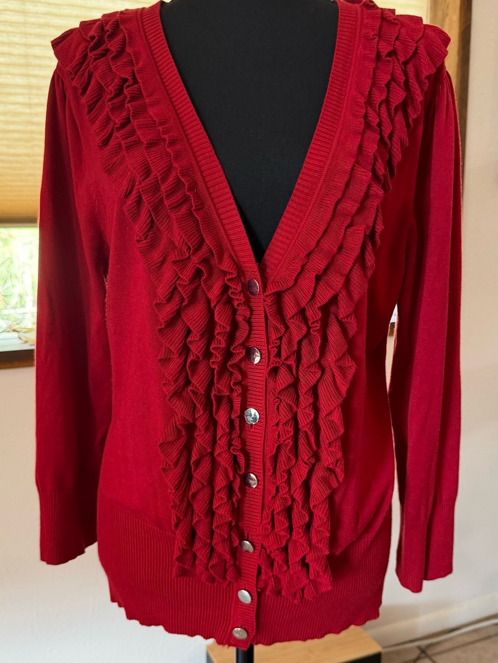Alfani Women’s Red Ruffle Front Cardigan Sweater